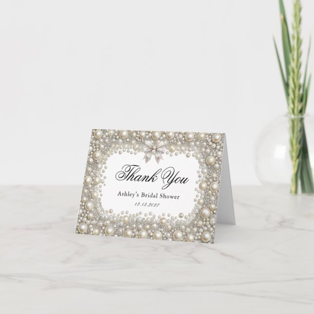 Diamonds and Pearls Bridal Shower Thank You Card (Front)
