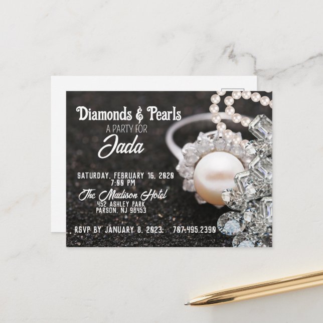 Diamonds and Pearls Party Invitation Postcard (Front/Back In Situ)