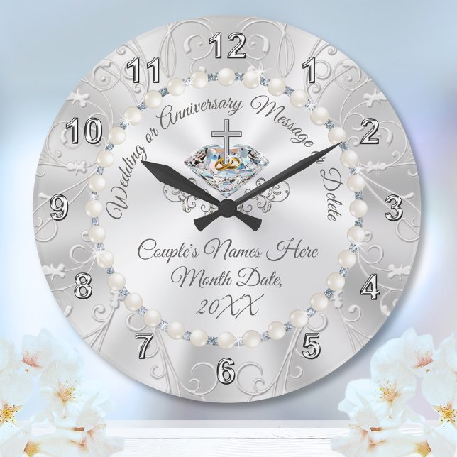 Diamonds and Pearls Personalized Wedding Clock (Christian Wedding Gift for Bride and Groom. Christian Anniversary Gifts. Any Year. Christian Clock.)