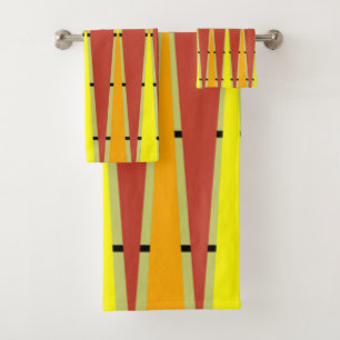 Diamonds and Triangles - Red and Orange Bath Towel Set