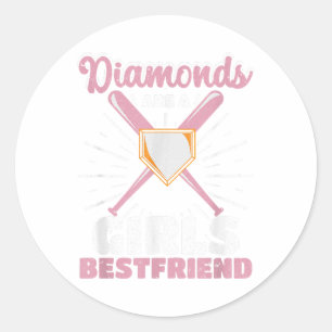 Diamonds Are A Girls Best Friend Baseball Softball Classic Round Sticker