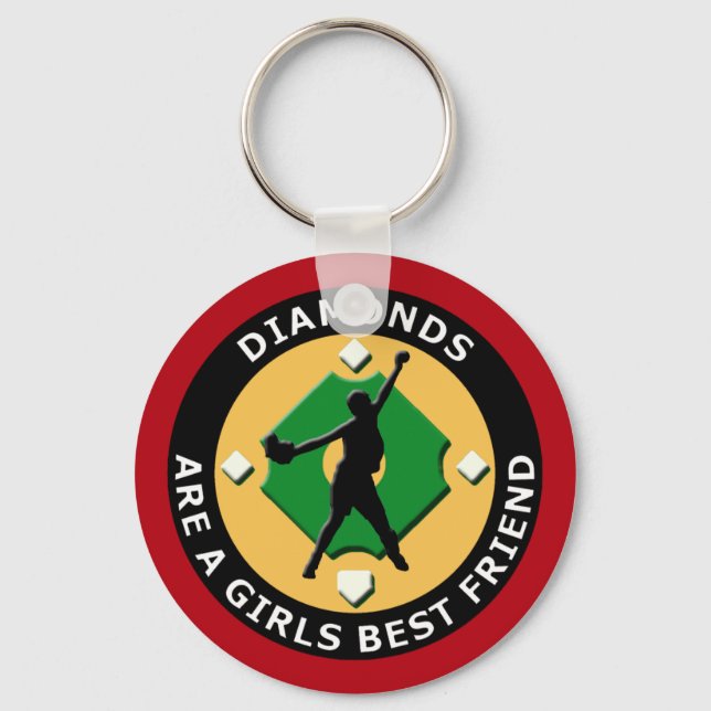 DIAMONDS ARE A GIRLS BEST FRIEND - WOMENS SOFTBALL KEY RING (Front)