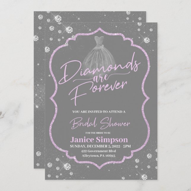 Diamonds are forever Flower Bridal Shower  Invitation (Front/Back)