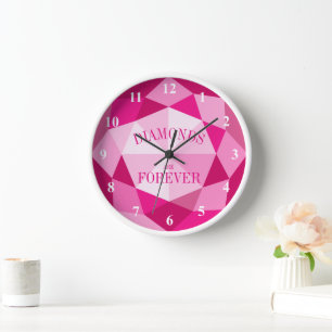 Diamonds are forever pink gemstone wall clock