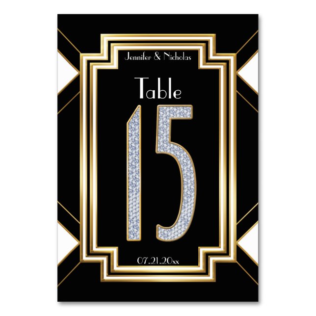 Diamonds Art Deco Wedding Table Number Fifteen (Front)
