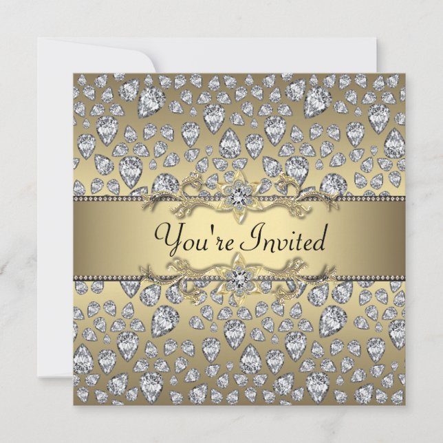 Diamonds Black and Gold All Occasion Party Invitation (Front)