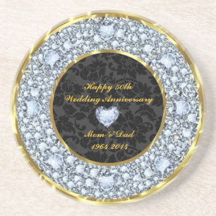 Diamonds, Black & Gold 50th Wedding Anniversary Coaster