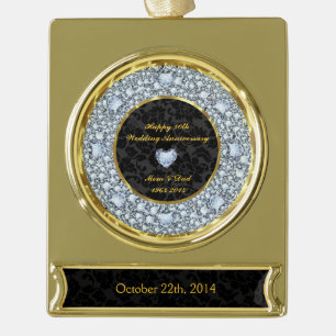 Diamonds, Black & Gold 50th Wedding Anniversary Gold Plated Banner Ornament