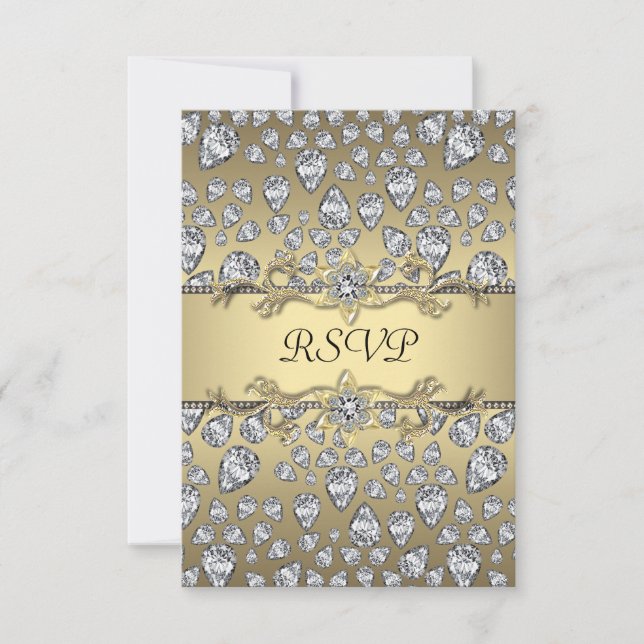 Diamonds Black & Gold All Occasion Party RSVP (Front)