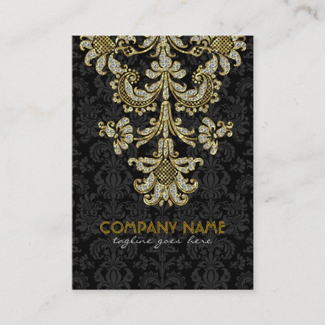 Diamonds Black & Gold Pattern Floral Damasks 2 Business Card (Front)