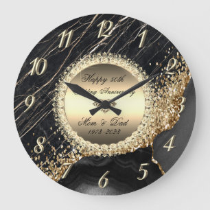 Diamonds Black Marble 50 Wedding Anniversary   Large Clock