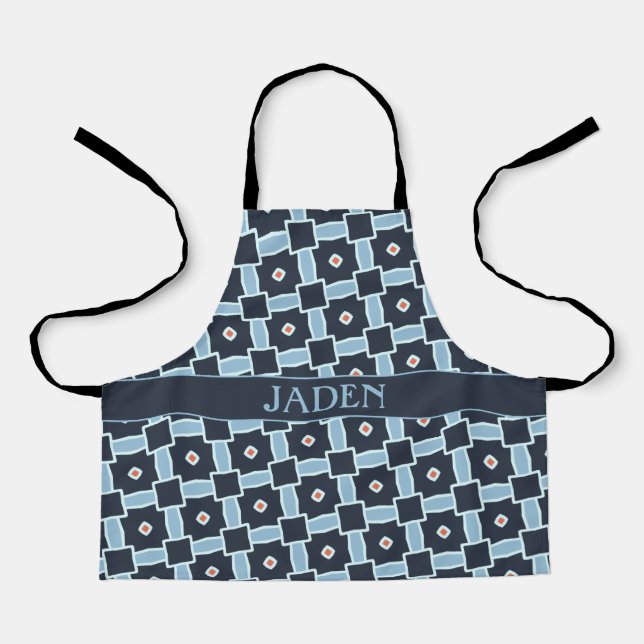 Diamonds Blue Orange Minimal Pattern Apron (Front)