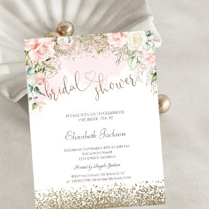 Diamonds Blush Flowers Bridal Shower  Invitation
