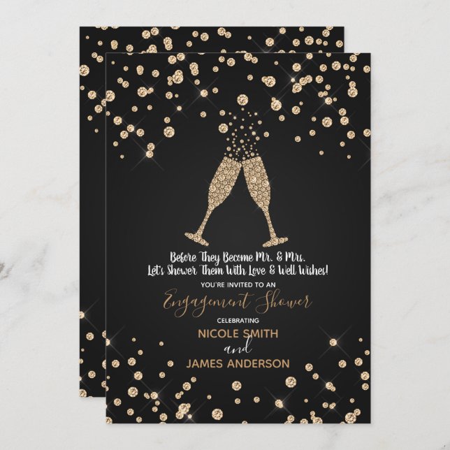 Diamonds Champagne Toast Engagement Celebration Invitation (Front/Back)