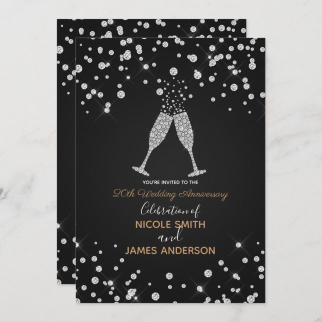 Diamonds Champagne Toast Modern Chic Anniversary Invitation (Front/Back)