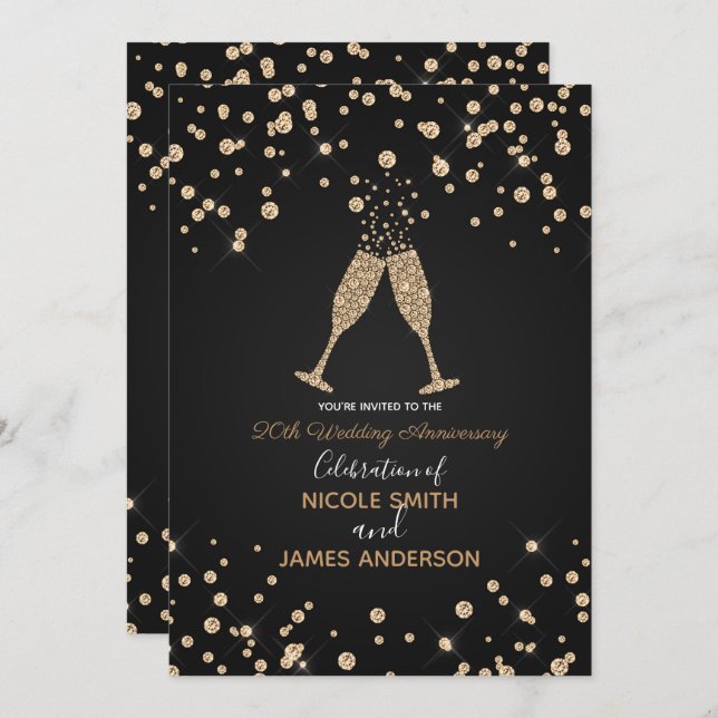 Diamonds Champagne Toast Modern Chic Anniversary Invitation (Front/Back)