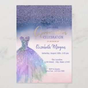 Diamonds,Chic Dress Ombre Quinceañera Party Invitation