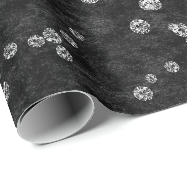 Diamonds Confetti Black White Velvet Elegant Wrapping Paper (Roll Corner)