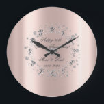 Diamonds Confetti Rose Gold  Wedding Anniversary Large Clock<br><div class="desc">Elegant silver diamonds on rose gold background.</div>