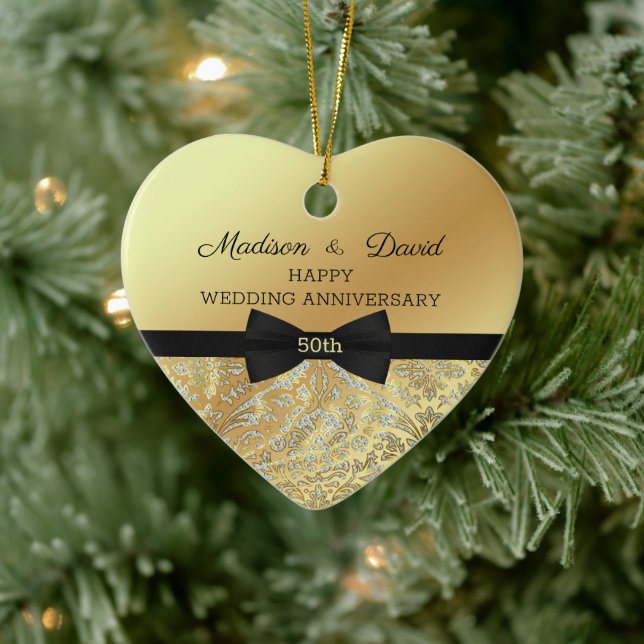 Diamonds Damask Wedding Anniversary Ceramic Ornament (Tree)