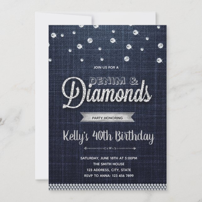 Diamonds denim party invitation (Front)