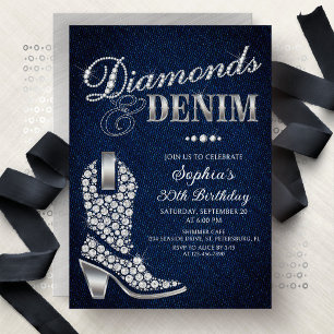 Diamonds Denim Western Birthday Invitation