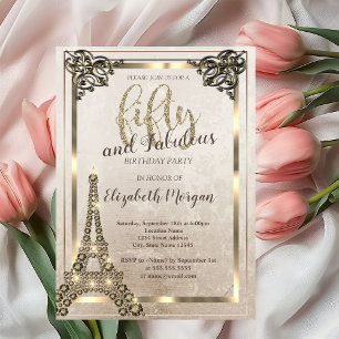 Diamonds Eiffel Tower,Border 50th Birthday Party  Invitation