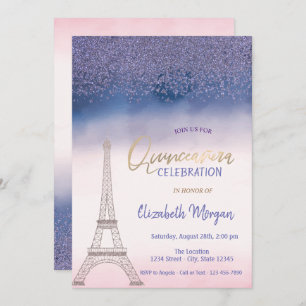 Diamonds,Eiffel Tower Ombre Quinceanera Invitation