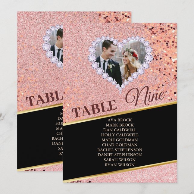 Diamonds Elegant Rose Photo Seating Chart Card (Front/Back)