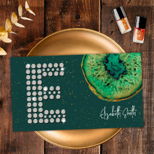 Diamonds Emerald Agate Initial E Letter Monogram Business Card