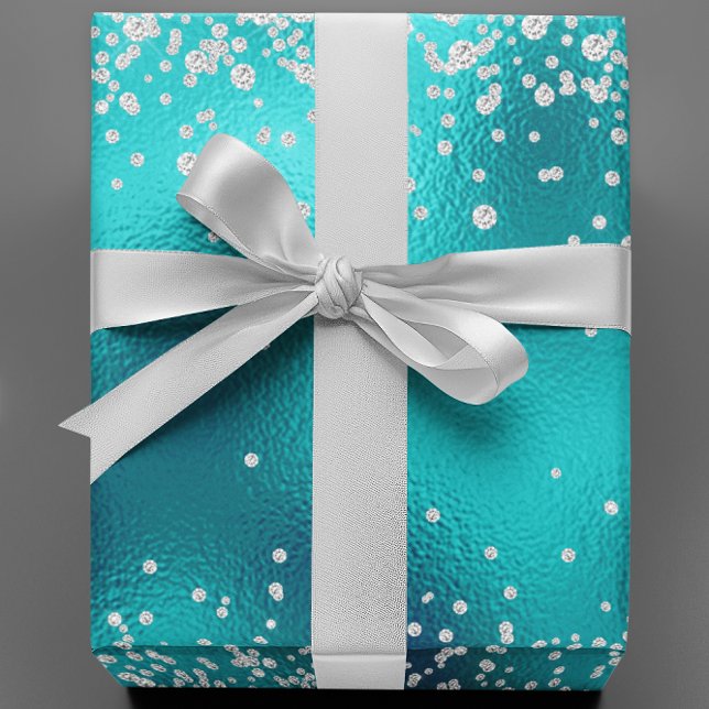 Diamonds Faux Glitter Bling Robin's Egg Teal Blue Wrapping Paper (Creator Uploaded)