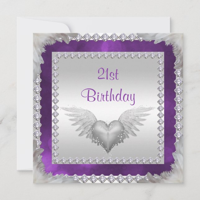 Diamonds & Feathers 21st Birthday Invitation (Front)