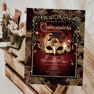 Diamonds Floral Damask Masquerade Quinceañera Invitation