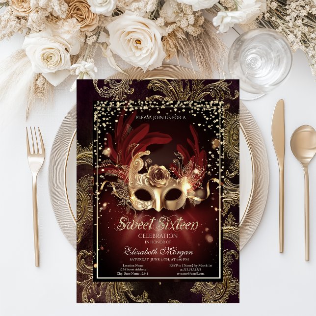 Diamonds Floral Damask Masquerade Sweet 16 Invitation (Creator Uploaded)