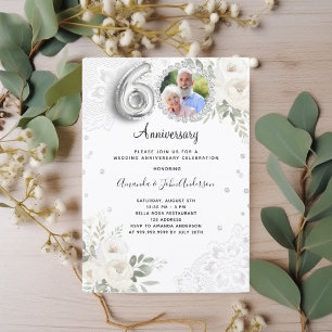 Diamonds florals photo 60th wedding anniversary invitation