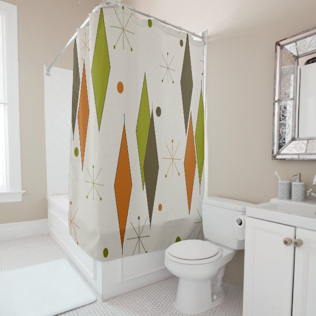 Diamonds Forever Mid-Century Style Shower Curtain (In Situ)