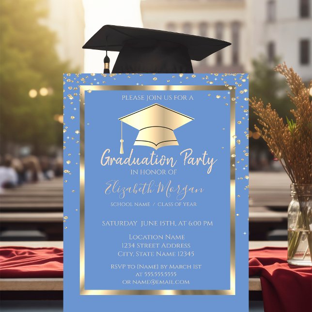 Diamonds Frame Gold Grad Cap Graduation  Invitation (Creator Uploaded)