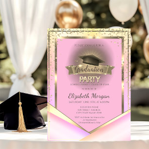 Diamonds Frame Grad Cap Ombre Graduation Party Invitation