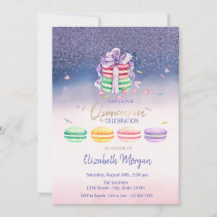 Diamonds,French Macarons Ombre  Quinceañera Party Invitation