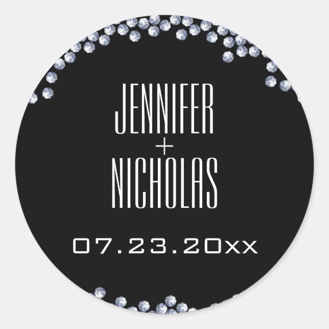 Diamonds Glitter Modern Wedding Classic Round Sticker (Front)