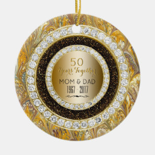Diamonds Gold 50th Wedding Anniversary 50 Years Ceramic Ornament