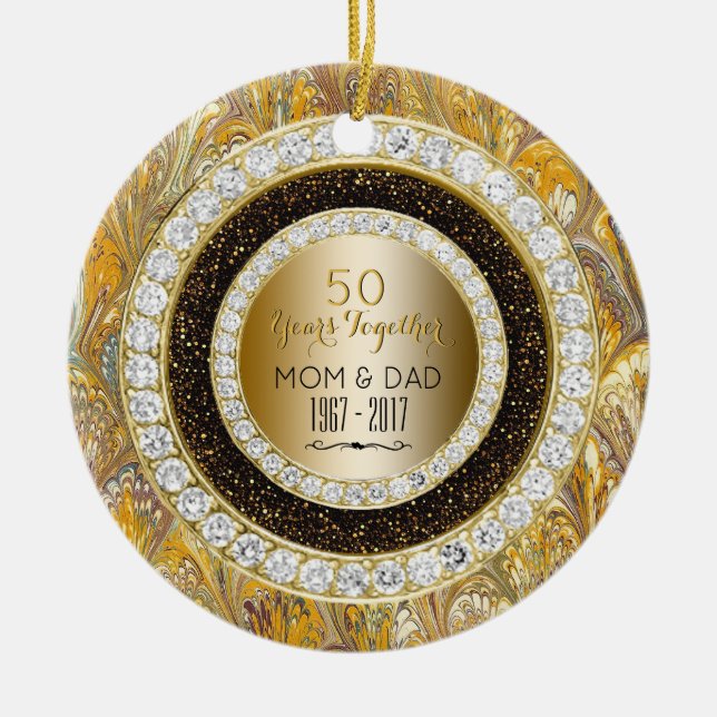 Diamonds Gold 50th Wedding Anniversary 50 Years Ceramic Ornament (Front)