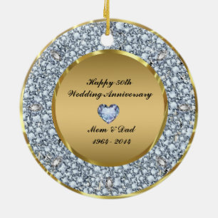 Diamonds & Gold 50th Wedding Anniversary Ceramic Ornament