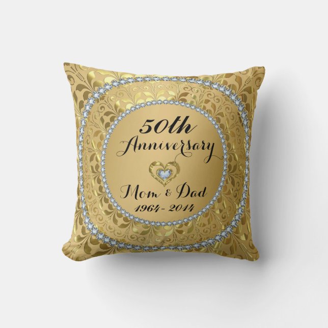 Diamonds & Gold 50th Wedding Anniversary Cushion (Front)