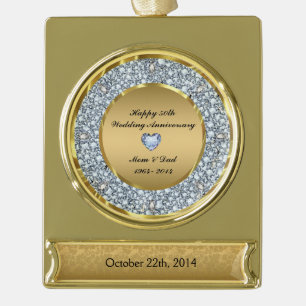 Diamonds & Gold 50th Wedding Anniversary Plated Banner Ornament