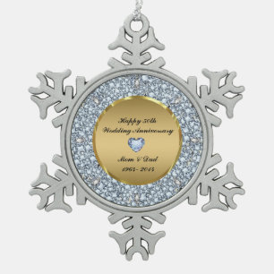 Diamonds & Gold 50th Wedding Anniversary Snowflake Pewter Christmas Ornament