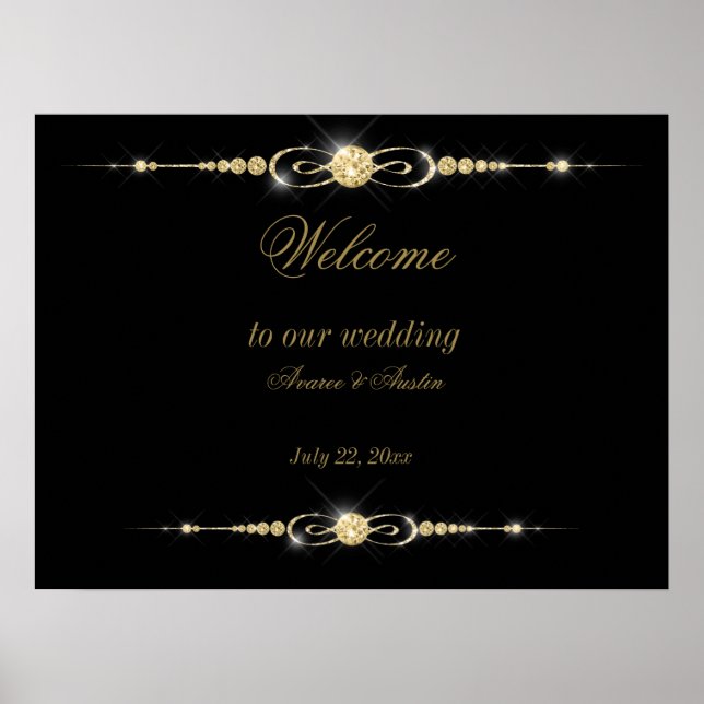 Diamonds Gold and Glitter Wedding Poster (Front)