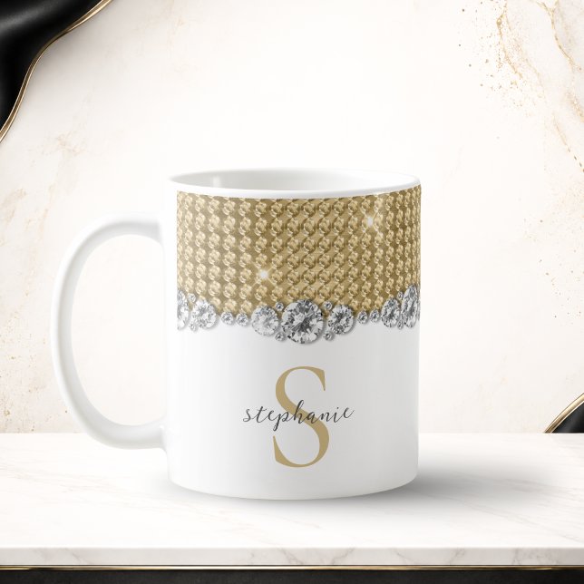 Diamonds Gold Elegant Shiny Monogram Custom Coffee Mug (Diamonds Gold Elegant Shiny Monogram Custom Coffee Mug)