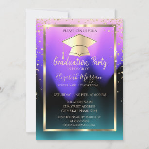 Diamonds Gold Grad Cap Ombre Graduation  Invitation