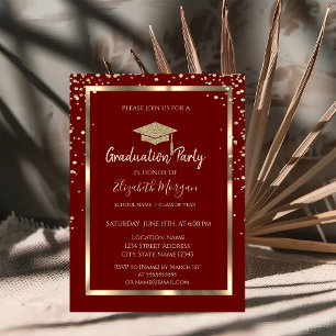 Diamonds Gold Graduation Cap Red Graduation Invitation